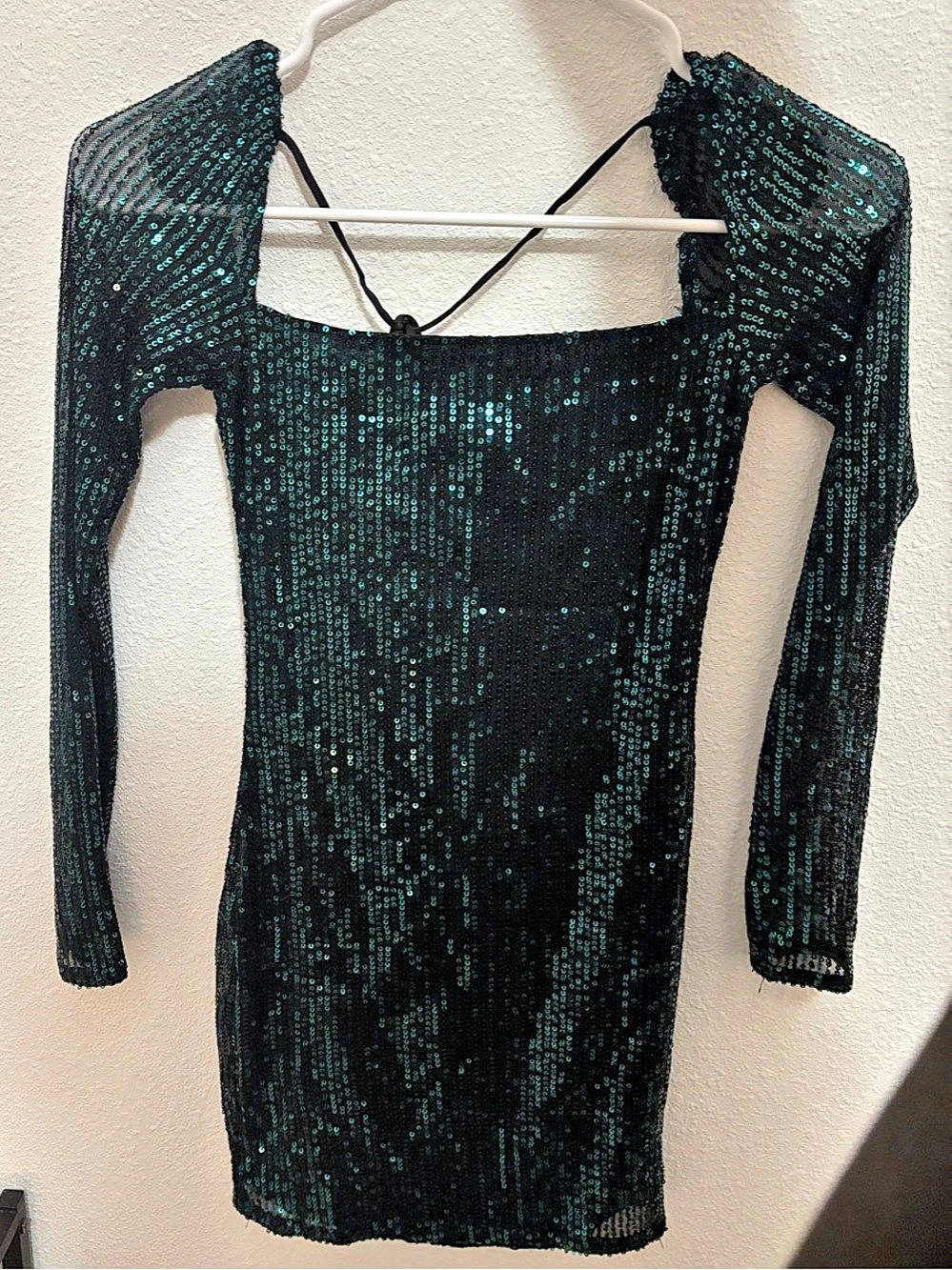Lucky in the Sky Sequin Mini Dress in Black & Green Like New